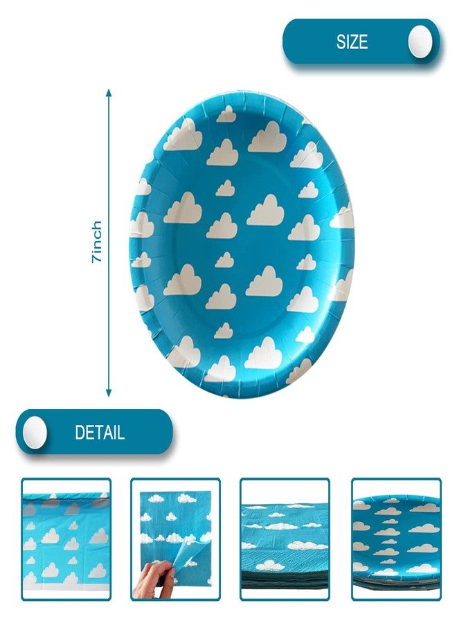 OULUN Blue Sky White Clouds Birthday Party Supplies, 20 Plates and 20 Napkins and Tablecloth71 '' x 42.5 '', Blue Sky Cartoon Theme Birthday Party Decorations for Baby Kids Shower - Image 4